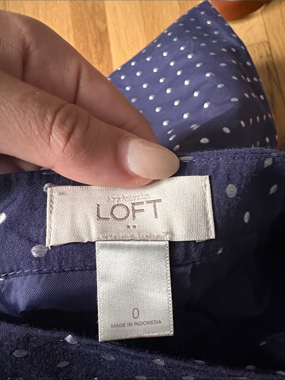 LOFT Navy Pencil Skirt with White Polka Dots - Picture 3 of 3